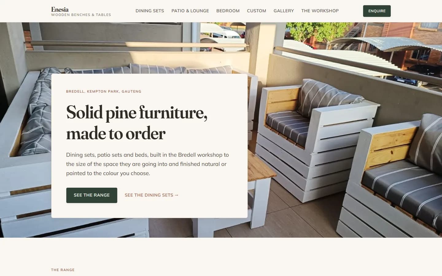 Enesia Wooden Products website, desktop view